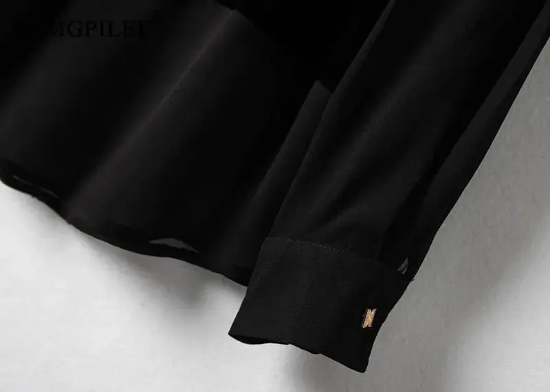 Elegant And Youth Woman Blouses 2023 Spring Vintage Bee Embroidery Velvet Stitching Chiffon Tops Autumn Female Clothing size from L - 4XL